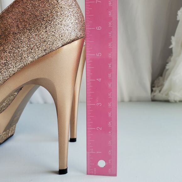 Women Glitter Platform Peeptoe Shoe 11 Gold Champagne NYE Cocktail Dance Club - Picture 11 of 15